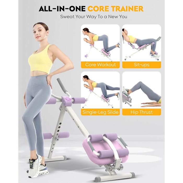 Тренажер для пресу GuuG: компактний складний фітнес-тренажер для дому, фітнес-обладнання для пресу, абдомінальна машина, для чоловіків та жінок, фіолетовий