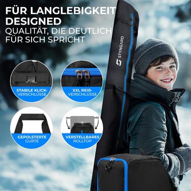 Набір для лижного спорядження STYNGARD: мішок для лиж (120-160 см) та чохол для лижних черевиків з відділенням для шолома (40 л), St. Moritz (чорний-синій)