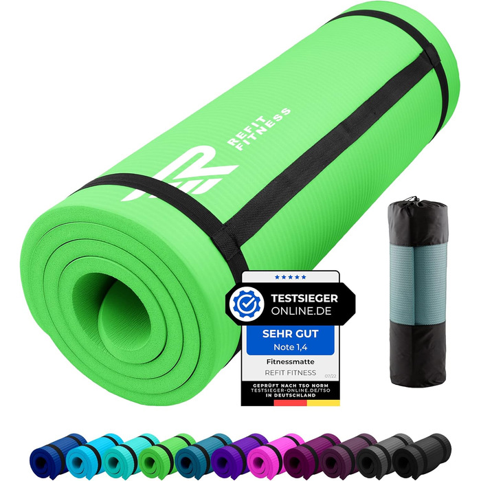Килимок для йоги та фітнесу Gymnastikmatte Profi 190x60 см, 10 мм, Lime - антиковзкий, NBR, з ременем та сумкою
