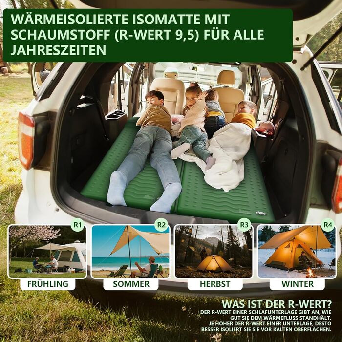 Каремат для кемпінгу HiiPeak Isomatte R-Wert 9.5 з подушкою, ізольований, для зими та літа, зручний, зелений