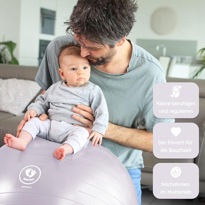 М'яч для пологів BABYGO – для вагітності, йоги, фізіотерапії та тренувань. Комплект з книгою. Підходить для всіх трьох триместрів. Плани пологів та відновлення. Екологічний, антивибуховий (Pearl, 65 см)