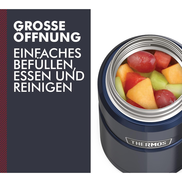 Термос STAINLESS KING для їжі чорний матовий 0,47л - нержавіюча сталь, абсолютно герметичний, зберігає їжу гарячою 9 годин та холодною 14 годин, з відкидним ложкою, без BPA (Midnight Blue Polished, 0,71 л)