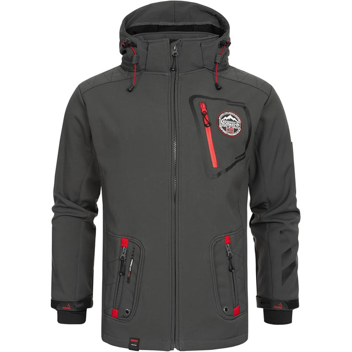 Чоловіча тактична куртка Geographical Norway Tacebook водонепроникна та дихаюча з капюшоном для походів та активного відпочинку, темно-сіра, розмір M