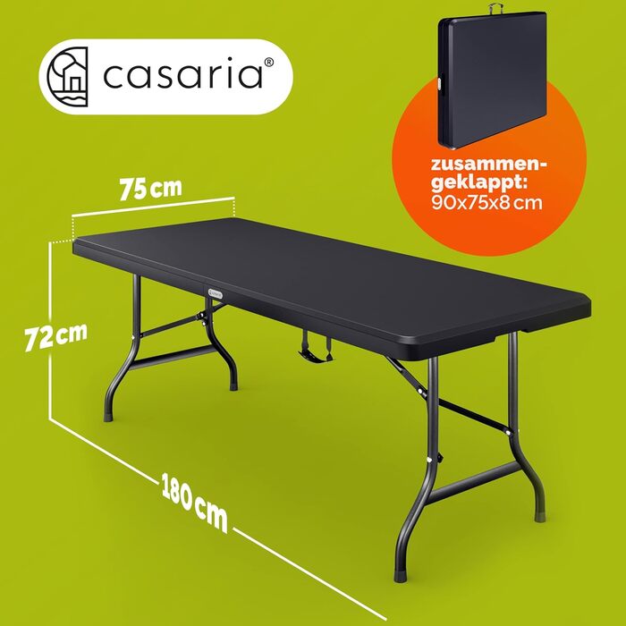 Стіл садовий розкладний Casaria® 183x76 см, пластик, 8 осіб, для саду, тераси, кемпінгу, балкону, буфетний стіл, антрацит