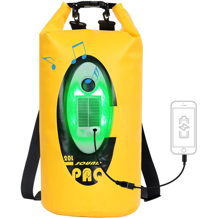 Водонепроникний рюкзак Qoolife з Bluetooth-динаміком 20L (жовтий)
