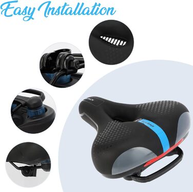 Зручне велосипедне сидіння BWBIKE з широким, амортизуючим сидінням з Memory Foam та водонепроникним шкіряним покриттям (Блакитний)