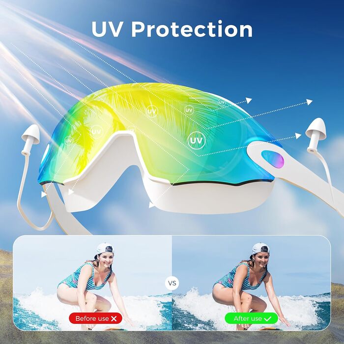 Окуляри для плавання унісекс, дорослі, з UV-захистом та антифогом (білі/золоті лінзи)