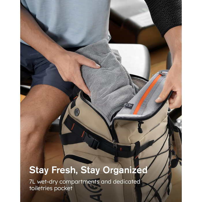 Спортивна сумка-рюкзак Tolaccea для чоловіків та жінок – велика дорожня сумка з відділенням для взуття, мокрою одежі та ноутбука (15,6'') – водонепроникна сумка-мішок для відпочинку, фітнесу, спорту та подорожей (Хакі, 40л)