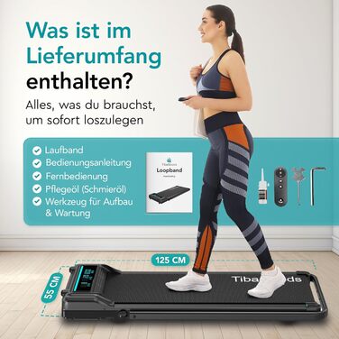 Біговий тренажер TiBa для дому - Walking Pad з нахилом [3 рівня, до 6%] - біговий килимок [макс. 100 кг, макс. 6 км/год] - ідеально підходить для столу, офісу або вітальні [125x55 см]