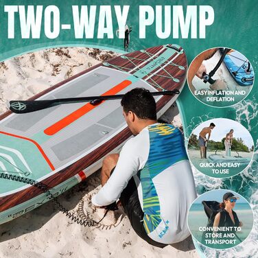 Надувний SUP-борд ATPROSS 350x89x15см, 200кг, для дорослих, зі аксесуарами, рюкзаком, для йоги, риболовлі, серфінгу, стабільний, неслизький, Kayak, Boat, Holzmaserung