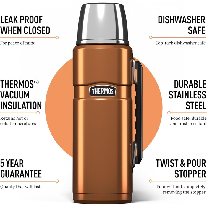 Термос Thermos Stainless King, нержавіюча сталь, коричневий, 1200 мл