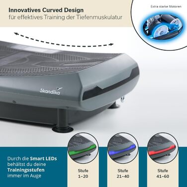 Платформа для вібраційного тренування Skandika V2000 4D Grey | Вібраційна платформа 4D, Bluetooth, пульт ДУ, 60 рівнів, 3+3 програми