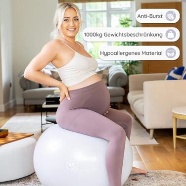 М'яч для пологів BABYGO – для вагітності, йоги, фізіотерапії та тренувань. Комплект з книгою. Підходить для всіх трьох триместрів. Плани пологів та відновлення. Екологічний, антивибуховий (Pearl, 65 см)