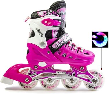 Регульовані ролики з підсвічуванням коліс для дітей та дорослих – ролери інлайн рожевого кольору L