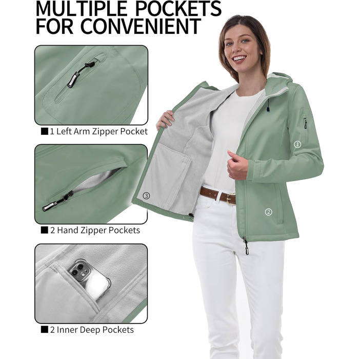 Жіноча мембранна куртка Outdoor Ventures Softshell — водонепроникна та дихаюча вітрівка з капюшоном, колір світло-зелений, розмір L