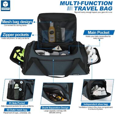 Спортивна сумка FIORETTO 35L з відділенням для взуття та мокрих речей, водонепроникна, для тренувань, спортзалу, подорожей, плавання, сауни, футболу (зелена)