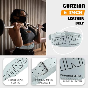 Лляний пояс для важкої атлетики для жінок з підтримкою попереку 10,2 см для пауерліфтингу та присідання (Великий, Білий)