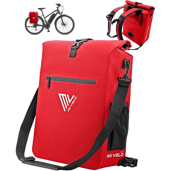 Велосипедна сумка MIVELO для багажника 3в1: рюкзак, сумка через плече, водонепроникна, без ПВХ, із знімною кишенею для ноутбука, червона