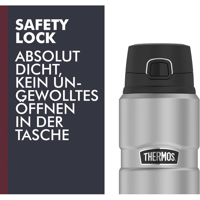 Термос-бутилка Thermos Stainless King 0,7 л з нержавіючої сталі, матова, з кришкою Safe Flow, 15 годин гарячого/24 години холодного, пляшка для води та чаю, придатна для миття в посудомийній машині, BPA-free