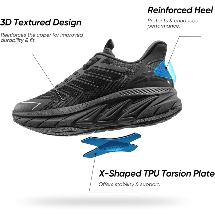 Чоловічі кросівки для бігу ALLSWIFIT: зручні, дихаючі та з неслизькою підошвою. Стильні спортивні кросівки для фітнесу, бігу та занять спортом. Білий колір (44.5 EU, Alles Schwarz)