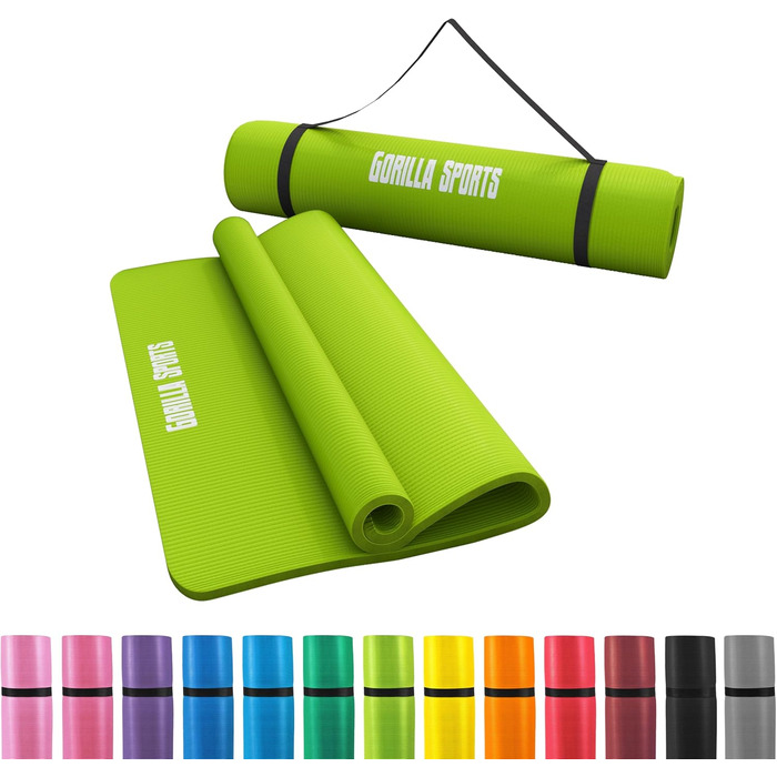 Йога мат GORILLA SPORTS® 190x100x1.5 см з ручним ременем, антислизька, без фталатів, для фітнесу та тренувань