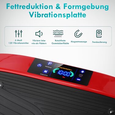 Вібраційна платформа 4D з Bluetooth, 120 рівнів інтенсивності, 6 програм тренувань, для дому, масаж, спортивне обладнання, чорно-червоний