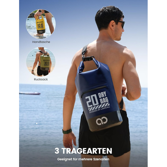 Водонепроникний рюкзак-сумка Dry Bag Lamicall 10 літрів, блакитний - міцний, з водонепроникним чохлом для телефону