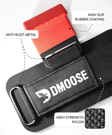 Набори для тяги DMoose Fitness для чоловіків та жінок (пара) - міцний нейлон з ремінцями на зап'ясті 8 мм - допоміжні засоби для тренажерного залу для пауерліфтингу та станової тяги - ручки для силових тренувань, червоні