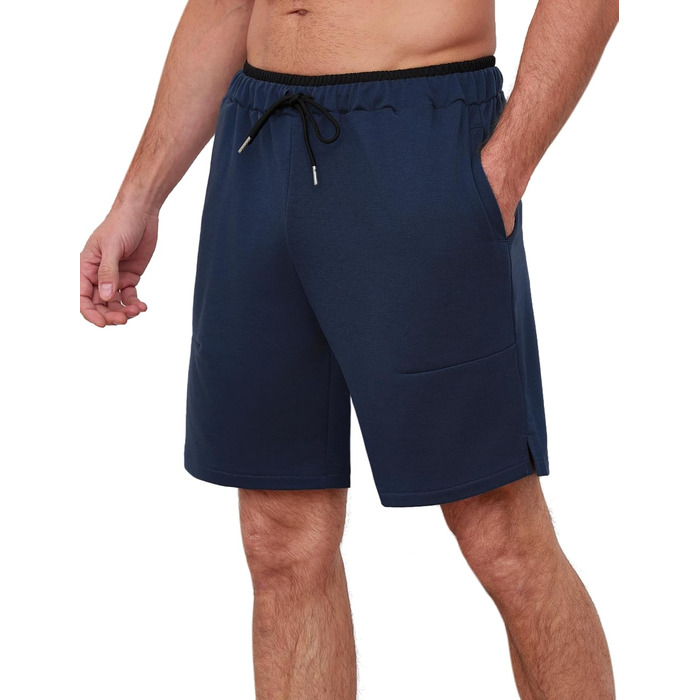 Чоловічі спортивні шорти Soer Activewear з кишенями та блискавкою, бавовняні шорти для бігу та відпочинку, темно-сині (L)