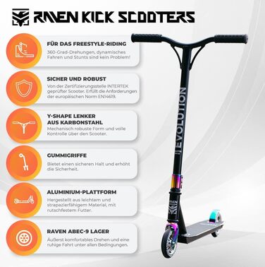 Скутер RAVEN для трюків та стрибків: 100 мм колеса, підшипники ABEC-9, алюмінієві диски | для дітей та дорослих