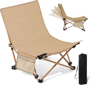 Зручний складаний стілець для кемпінгу та відпочинку на природі (150 кг), легкий, з регулюванням кута нахилу, з сумкою, хакі