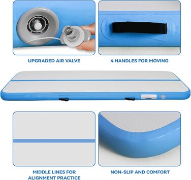 AirTrack Мат для гімнастики з електричним насосом, 10/20 см товщина, 2/3/4/5/6 м довжина. Килимок для акробатики, йоги, кемпінгу, тренувань. Зелений.
