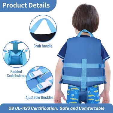 Дитяча жилетка для плавання, Floaties для малюків, плавальний костюм з регульованою застібкою для унісекс дітей (Світло-блакитний, M(3-6 років))