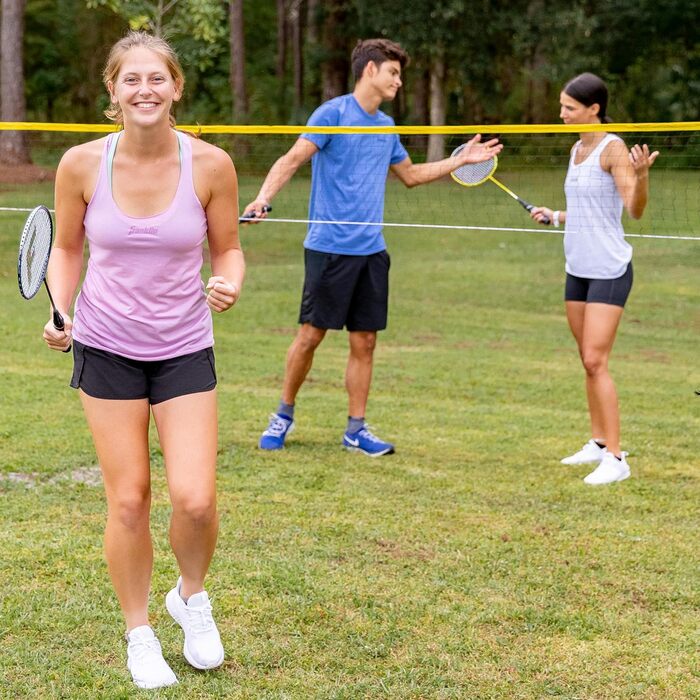 Бадмінтон Franklin Sports: Набір для гри на вулиці (4 ракетки, 2 волани, переносний сітка) - Сімейний набір для дорослих та дітей