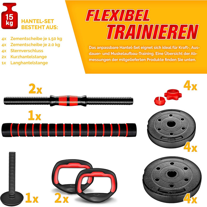 Набір гантелей 2-в-1 Hanteln Set 15-30 кг: регульовані штанги та гантелі зі зірковими фіксаторами. Комплектація: 15 кг (можливість використання як кетельбел)