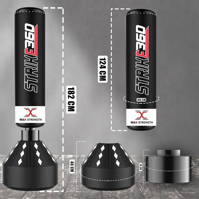 Стійкий боксерський мішок 1,8 м Max Strength для боксу та кікбоксингу, MMA, фітнесу, чорний, самостійний тренажер