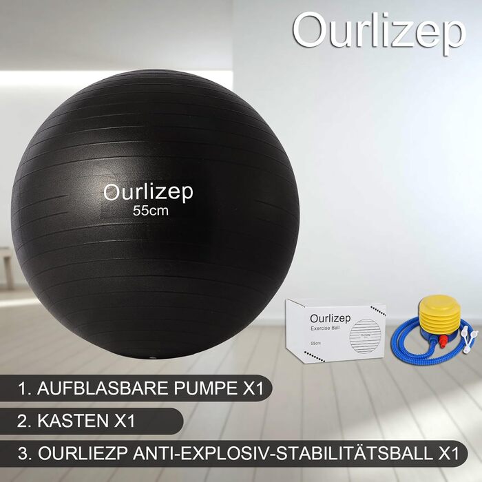 Гімнастичний м'яч Ourlizep 55/65 см з насосом для фітнесу, йоги, офісу та вагітних