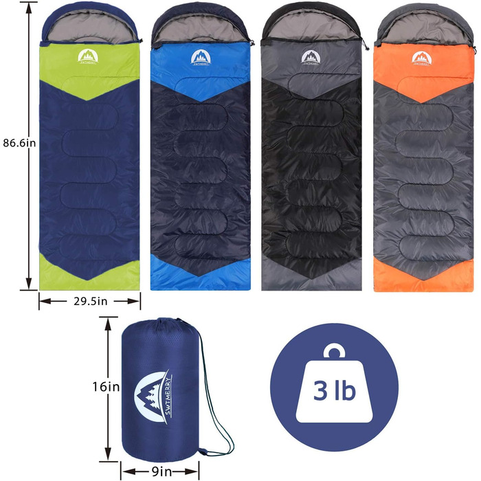 Сплячий мішок SWTMERRY для 3-4 сезони (літо, весна, осінь, зима) - теплий та легкий. Підходить для дорослих та підлітків, для походів, кемпінгу та рюкзаків. (односпальний, блакитний/зелений)
