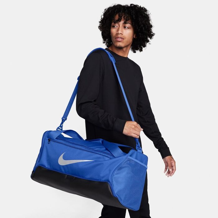 Спортивна сумка Nike Brasilia 60 л, унісекс, синя/чорна/срібляста