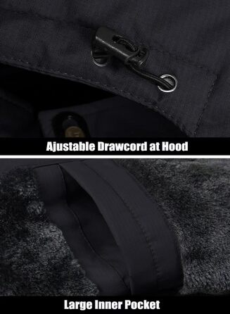 Зимова куртка MAGCOMSEN для чоловіків: тепла, водонепроникна, з капюшоном. Підходить для катання на сноуборді, активного відпочинку та роботи. Розмір L, чорний колір.