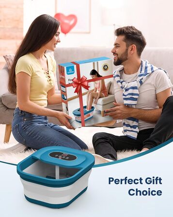 Зручне ванночка для ніг Comfier з масажем, підігрівом та функцією бульбашок | Складаний масажер для ніг | Вібрація, функція бульбашок, таймер, пемза для педикюру, 35°C-48°C, 8 Shiatsu роліків (Чорний, Синій)