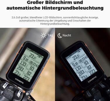 Велокомп'ютер COOSPO BC200 з GPS, Bluetooth 5.0, ANT+, бездротовий, з LCD-екраном 2.4'', автоматичним підсвічуванням, водонепроникний IP67, велоспідометр і одометр для велосипеда
