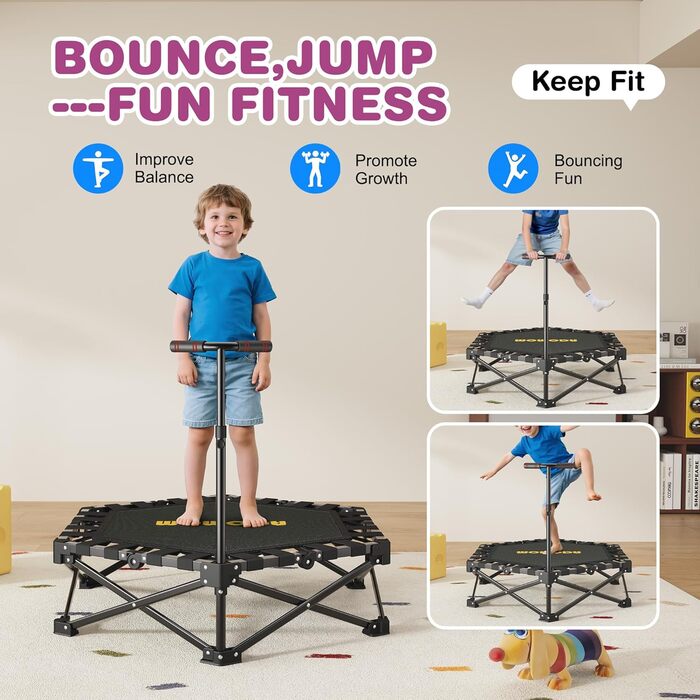 Трамплін для фітнесу MOMODA складний, діаметр 106 см, чорний. Зручний для занять вдома, підходить для дітей та дорослих.