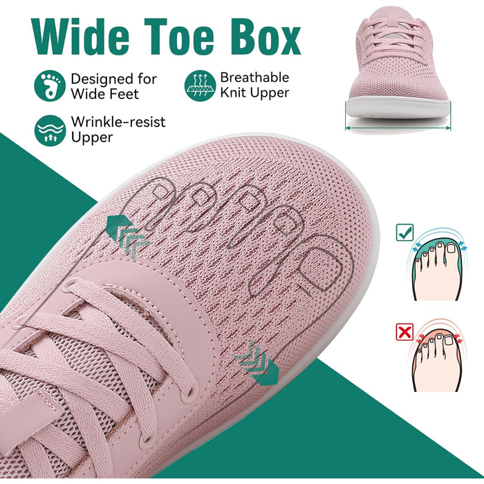 Мінімалістичні шкарпетки для чоловіків та жінок з широкою передньою частиною та нульовим перепадом, легкі дихаючі кросівки для фітнесу, походів, бігу та повсякденного носіння (39 EU, рожевий 1125)