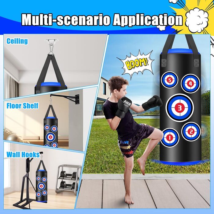 Боксерський мішок наповнений, підвісний комплект, 60 см, для дітей, мікрофібра, шкіра, важкий, для кікбоксингу, фітнесу, ММА, греплінгу, муай-тай