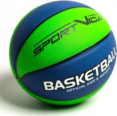 Баскетбольний м'яч SportVida, розмір 7 - для гри в залі та на вулиці, з преміум-шкіри PU - антиковзкий вуличний м'яч для бетону та залу - офіційний розмір змагань (75-78 см) (зелений та синій)
