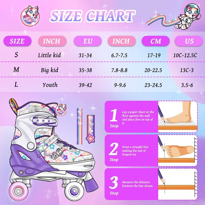 Роликові ковзани для дітей, ролики для дівчаток та початківців, регульовані, з підсвічуванням, дихаючі, фіолетові