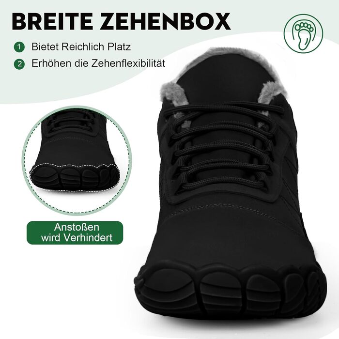 Босижні зимові черевики Ruyi: теплий підкладка, водонепроникність, підошва з протектором, широка передня частина (W09, чорний, 36 EU)