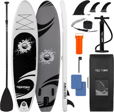 Надувний SUP СерeneLife Stand Up Paddling Board: комплект з веслом, насосом та сумкою. Touring SUP для дітей та дорослих, чорно-сірий, 155 кг.