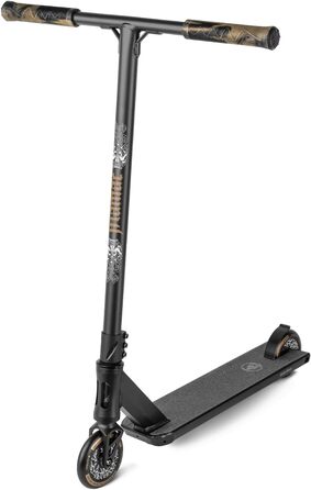 Movino Maniac - професійний фристайл скутер для трюків. IHC-компресія, street-deck, T-bar 59x54 см, колеса 110 мм, ABEC9, вага 3,8 кг, колір золотий